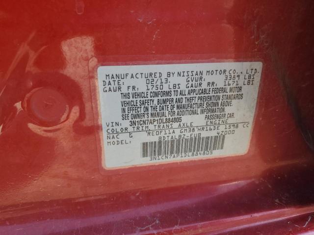 3N1CN7AP1DL884805 - 2013 NISSAN VERSA S წითელი ფოტო 12