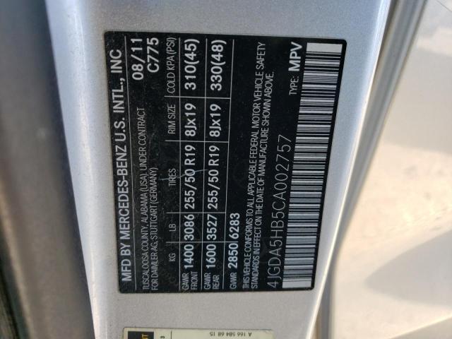 4JGDA5HB5CA002757 - 2012 MERCEDES-BENZ ML 350 4MATIC SILVER photo 13