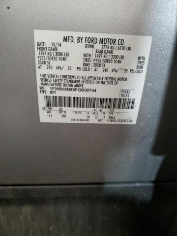 1FM5K8D86FGB00744 - 2015 FORD EXPLORER XLT SILVER photo 13