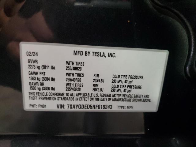 7SAYGDED5RF019243 - 2024 TESLA MODEL Y GRAY photo 12