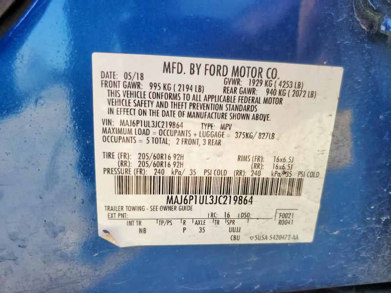 MAJ6P1UL3JC219864 - 2018 FORD ECOSPORT SE Azul foto 12