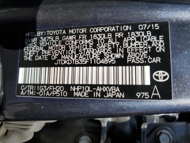 JTDKDTB35F1104895 - 2015 TOYOTA PRIUS C GRAY photo 12