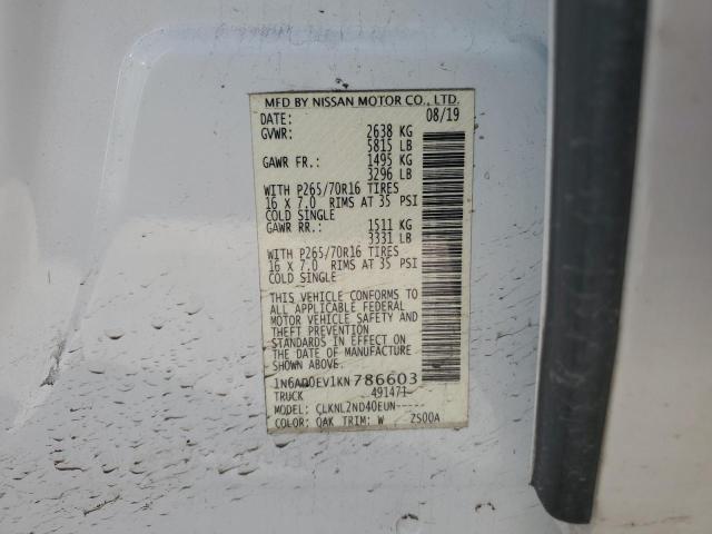 1N6AD0EV1KN786603 - 2019 NISSAN FRONTIER S WHITE photo 12