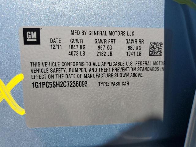 1G1PC5SH2C7236093 - 2012 CHEVROLET CRUZE LS BLUE photo 12