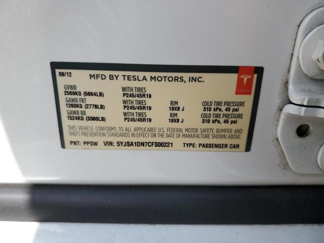 5YJSA1DN7CFS00221 - 2012 TESLA MODEL S Սպիտակ լուսանկար 12