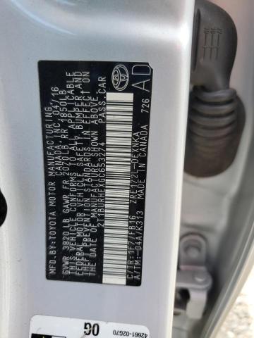 2T1BURHEXGC653274 - 2016 TOYOTA COROLLA L SILVER photo 12