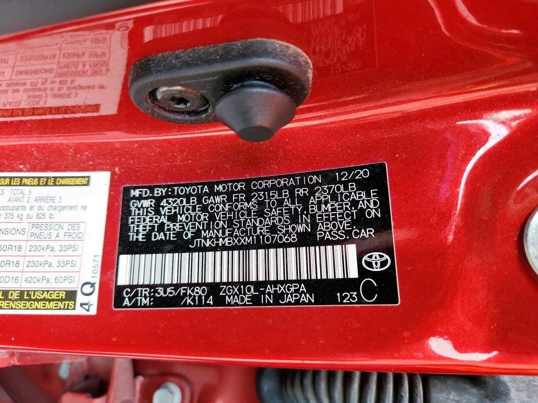 JTNKHMBXXM1107068 - 2021 TOYOTA C-HR XLE წითელი ფოტო 14