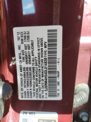 5J6RM4H54DL014839 - 2013 HONDA CR-V EX BURGUNDY photo 13