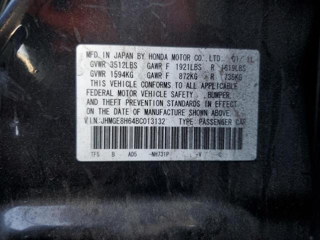 JHMGE8H64BC013132 - 2011 HONDA FIT SPORT BLACK photo 12