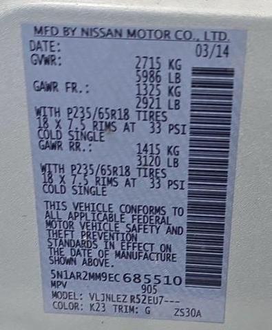 5N1AR2MM9EC685510 - 2014 NISSAN PATHFINDER S SILVER photo 10