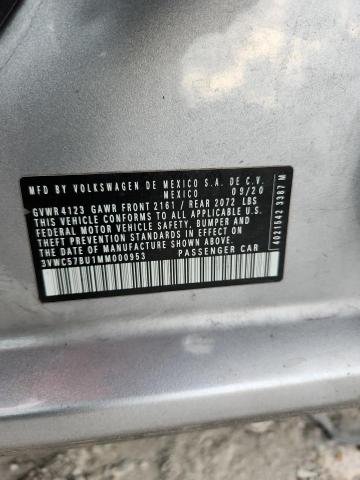 3VWC57BU1MM000953 - 2021 VOLKSWAGEN JETTA S SILVER photo 12