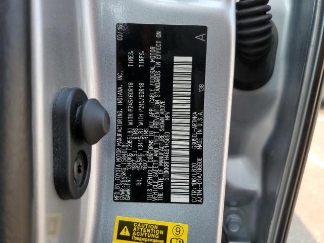 5TDKKRFH4GS145893 - 2016 TOYOTA HIGHLANDER XLE ვერცხლისფერი ფოტო 13