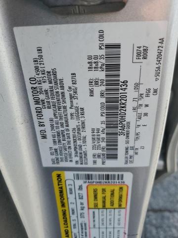 3FA6P0HD2KR201436 - 2019 FORD FUSION SE 银色 照片 12