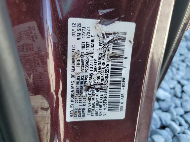 5FNRL5H65CB045526 - 2012 HONDA ODYSSEY EXL BURGUNDY photo 13