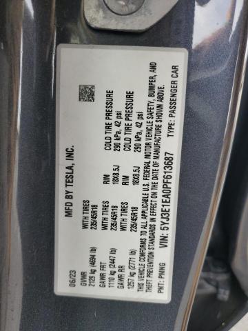 5YJ3E1EA0PF613687 - 2023 TESLA MODEL 3 灰色 照片 12