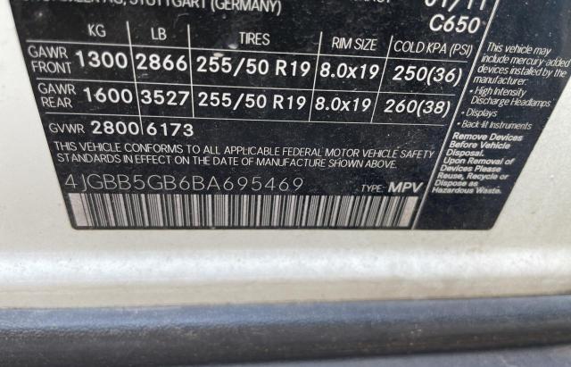 4JGBB5GB6BA695469 - 2011 MERCEDES-BENZ ML 350 WHITE photo 10