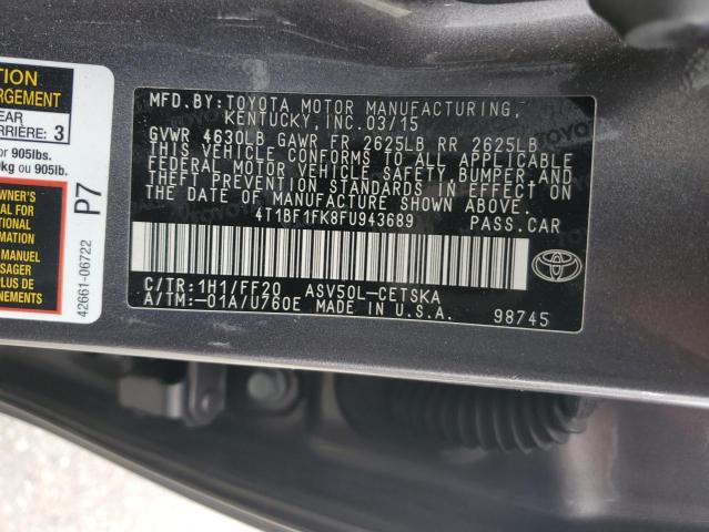 4T1BF1FK8FU943689 - 2015 TOYOTA CAMRY LE GRAY photo 13