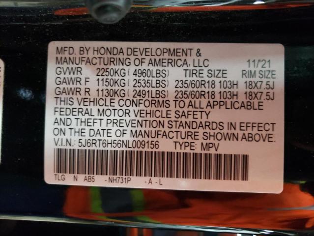 5J6RT6H56NL009156 - 2022 HONDA CR-V EX BLACK photo 14