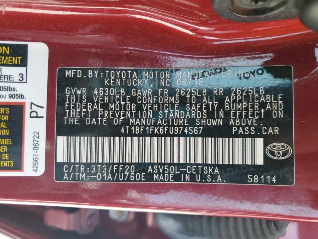 4T1BF1FK6FU974567 - 2015 TOYOTA CAMRY LE MAROON photo 12