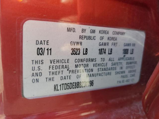 KL1TD5DE8BB231196 - 2011 CHEVROLET AVEO LS 红色 照片 12