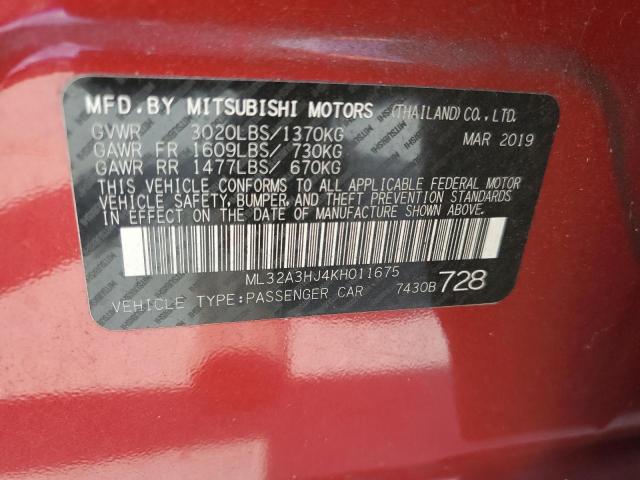 ML32A3HJ4KH011675 - 2019 MITSUBISHI MIRAGE ES 红色 照片 12