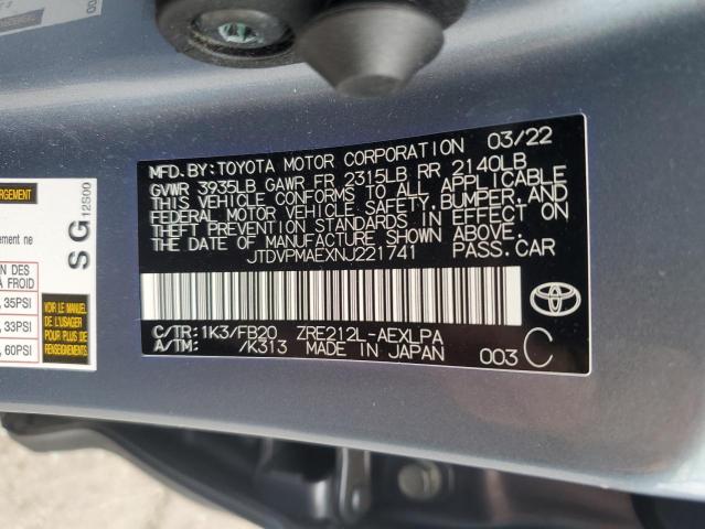 JTDVPMAEXNJ221741 - 2022 TOYOTA COROLLA LE 蓝色 照片 13