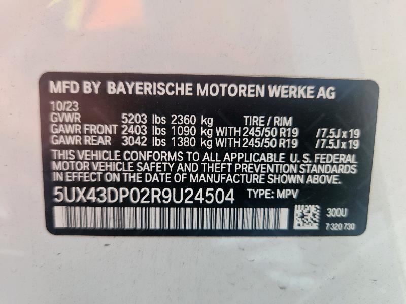 5UX43DP02R9U24504 - 2024 BMW X3 SDRIVE30I WHITE photo 13
