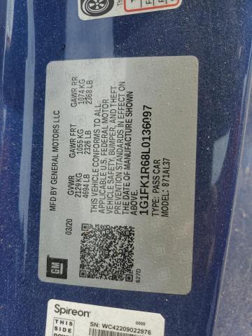 1G1FK1R68L0136097 - 2020 CHEVROLET CAMARO ZL1 蓝色 照片 12