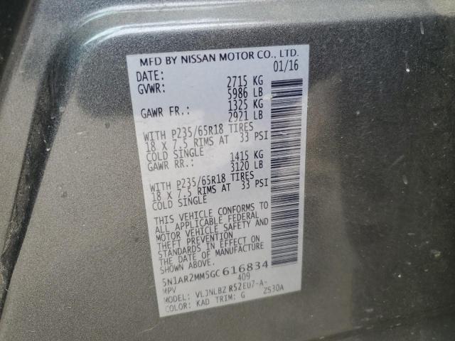 5N1AR2MM5GC616834 - 2016 NISSAN PATHFINDER S Մոխրագույն լուսանկար 14