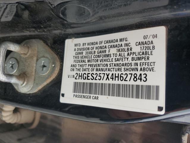 2HGES257X4H627843 - 2004 HONDA CIVIC EX BLACK photo 13