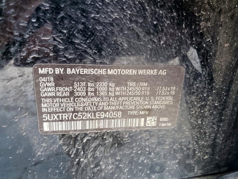 5UXTR7C52KLE94058 - 2019 BMW X3 SDRIVE30I BLACK photo 12