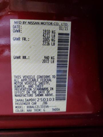 1N4AL3AP0FC250103 - 2015 NISSAN ALTIMA 2.5 BURGUNDY photo 12