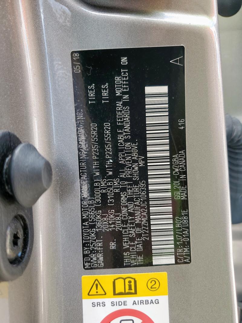 2T2ZZMCA2JC106395 - 2018 LEXUS RX 350 BASE ნაცრისფერი ფოტო 13