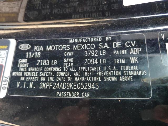 3KPF24AD9KE052945 - 2019 KIA FORTE FE BLACK photo 12