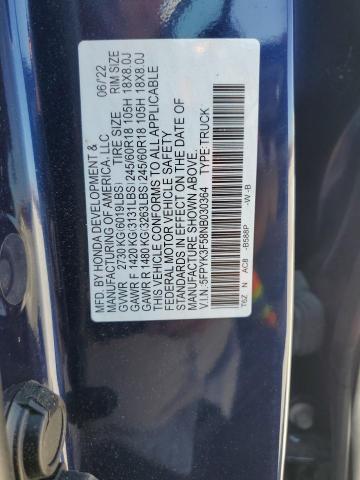 5FPYK3F58NB030364 - 2022 HONDA RIDGELINE RTL 蓝色 照片 12