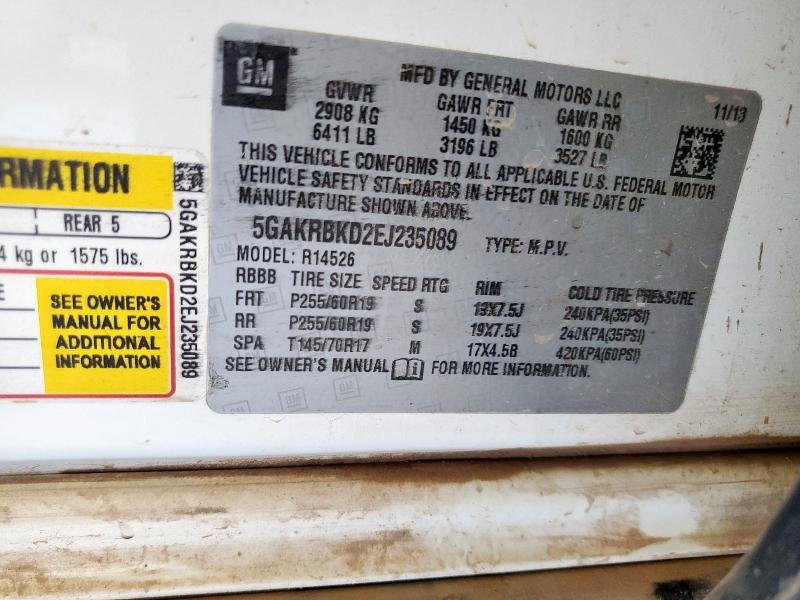 5GAKRBKD2EJ235089 - 2014 BUICK ENCLAVE 白色 照片 13