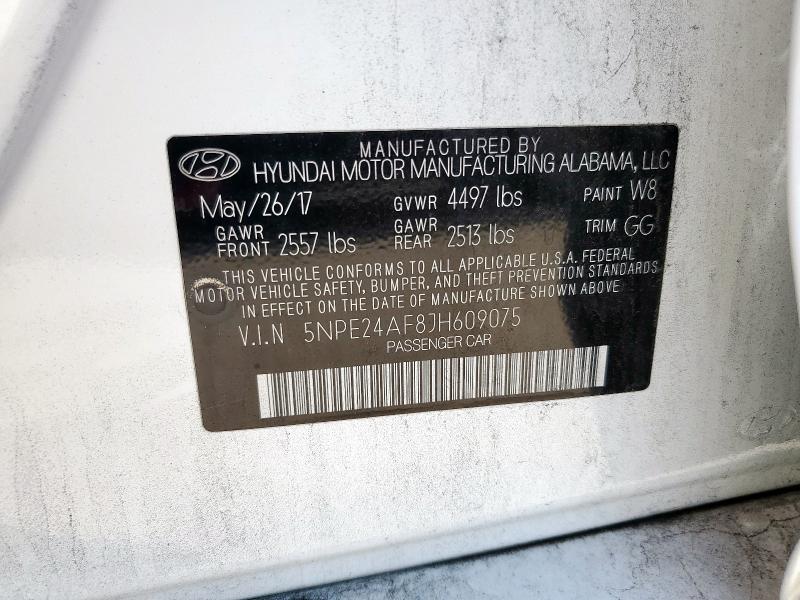 5NPE24AF8JH609075 - 2018 HYUNDAI SONATA SE 白色 照片 12