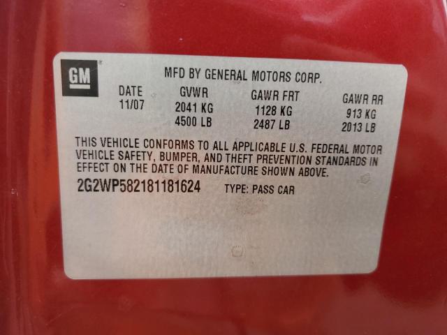 2G2WP582181181624 - 2008 PONTIAC GRAND PRIX BURGUNDY photo 12