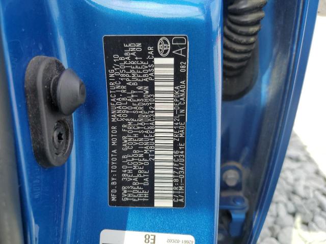 2T1BU4EE8AC342103 - 2010 TOYOTA COROLLA BASE Կապույտ լուսանկար 13