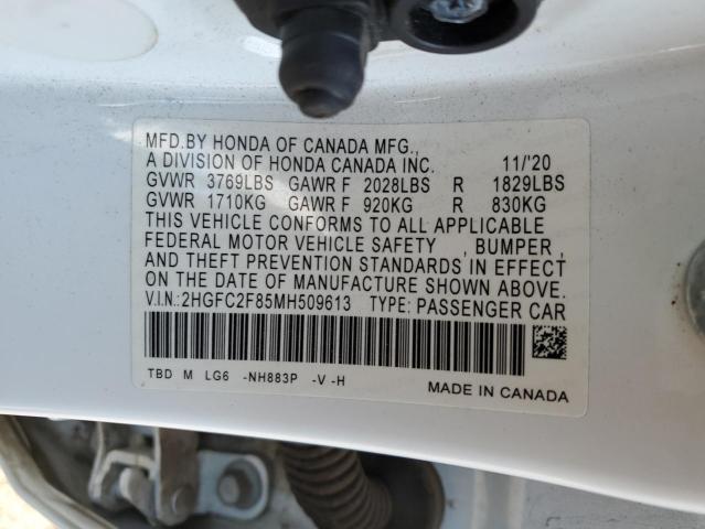2HGFC2F85MH509613 - 2021 HONDA CIVIC SPORT თეთრი ფოტო 12