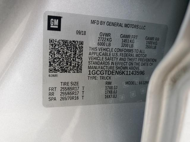 1GCGTDEN6K1143596 - 2019 CHEVROLET COLORADO Z71 SILVER photo 12