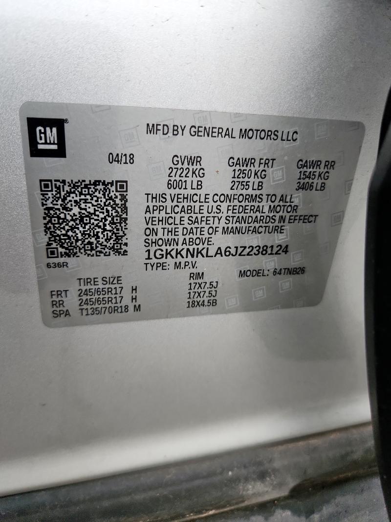 1GKKNKLA6JZ238124 - 2018 GMC ACADIA SLE ვერცხლისფერი ფოტო 14