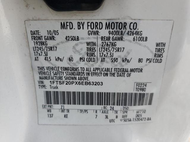1FTSF20PX6EB63203 - 2006 FORD F250 SUPER DUTY WHITE photo 12