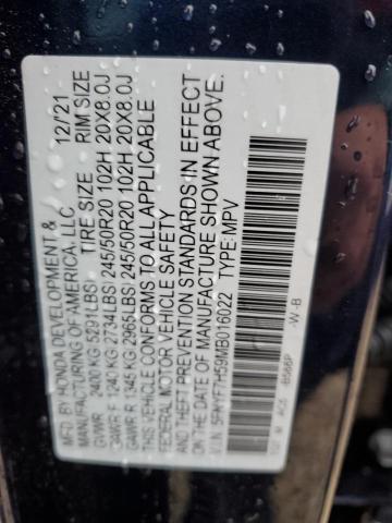 5FNYF7H59MB016022 - 2021 HONDA PASSPORT EXL BLUE photo 14