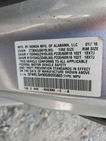 5FNRL5H90GB055865 - 2016 HONDA ODYSSEY TOURING SILVER photo 13