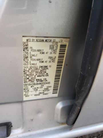 5N1BV28U64N332445 - 2004 NISSAN QUEST S SILVER photo 12