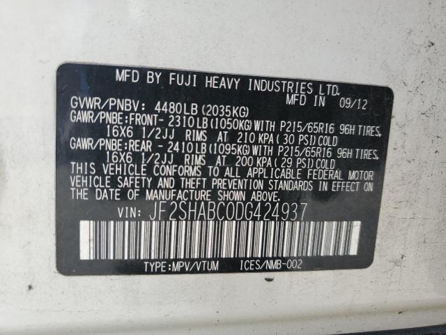 JF2SHABC0DG424937 - 2013 SUBARU FORESTER 2.5X Белый фото 13