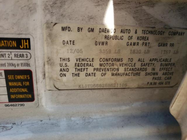 KL1TD56626B621108 - 2006 CHEVROLET AVEO BASE Ağ foto 12