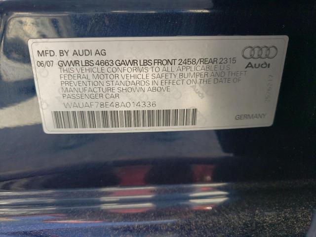 WAUAF78E48A014336 - 2008 AUDI A4 2.0T BLUE photo 12