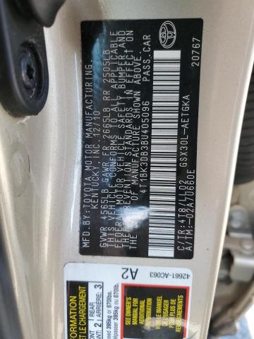 4T1BK3DB3BU405096 - 2011 TOYOTA AVALON BASE 金色 照片 12